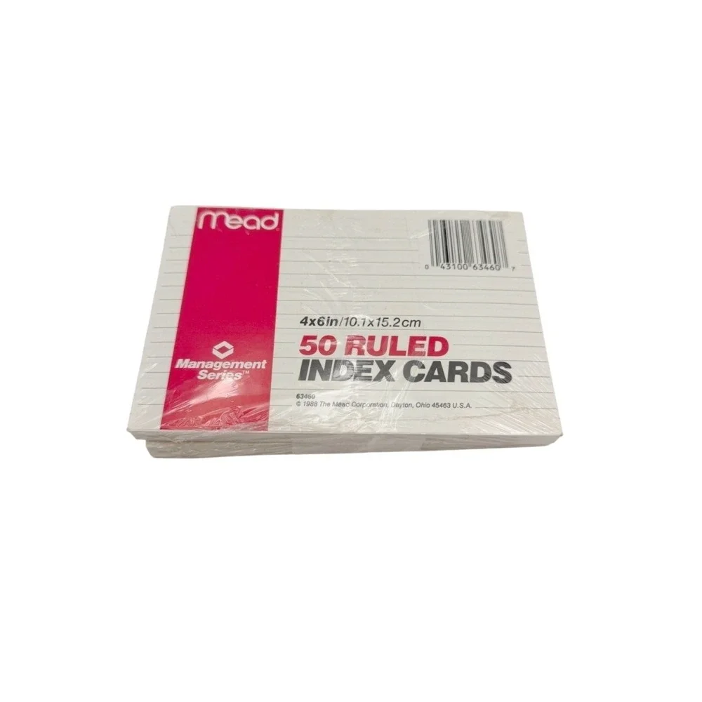 VTG‎ 1988 Mead 4x6 Ruled Index Cards 2 Pack Sealed 100 Cards USA Stationery